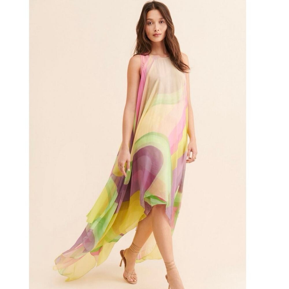 Siddhartha Bansal Organza Tiered Printed Midi Dress - L
